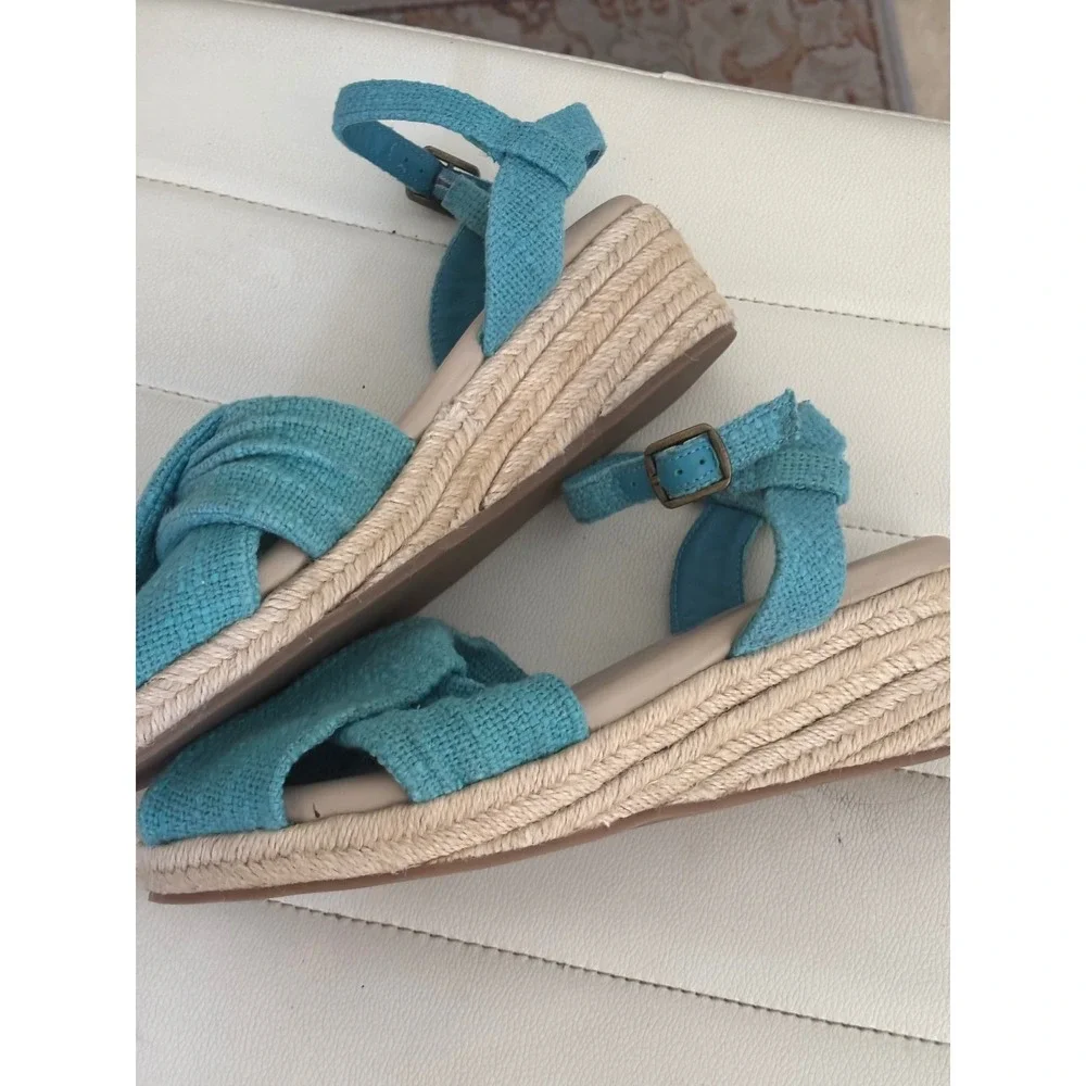 Coldwater Creek Walk With Me Callie Espadrille Wedge Sandals Turquoise Blue 8M